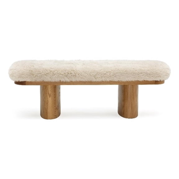 Pemberly Row Contemporary Natural Straight Vegan Shearling Bench