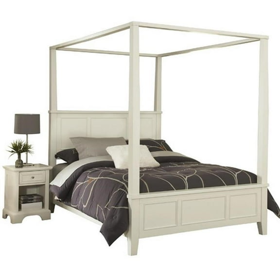 Pemberly Row Contemporary Off White Wood Queen Bed and Nightstand