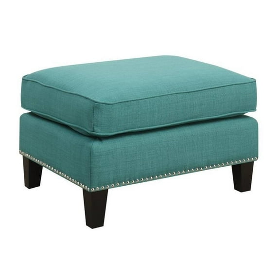 Pemberly Row Contemporary Ottoman in Teal with Espresso Wooden Feet