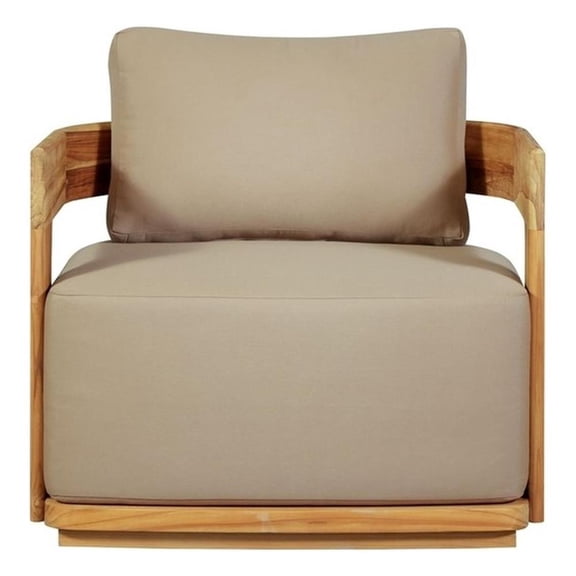Pemberly Row Contemporary Outdoor Solid Teak Wood Chair in Light Brown