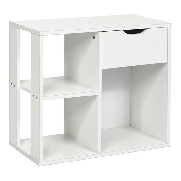 Pemberly Row Contemporary Particle Board Side Table with 3 Compartments in White