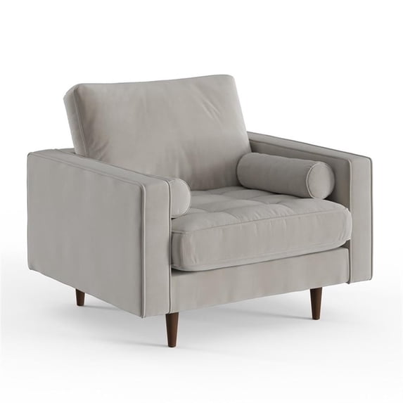 Pemberly Row Contemporary Performance Velvet Arm Chair in Silver