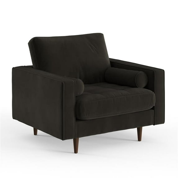 Pemberly Row Contemporary Performance Velvet Arm Chair in Smoke