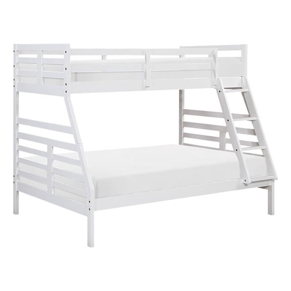 Pemberly Row Contemporary Pine Wood Twin/Full Bunk Bed in White
