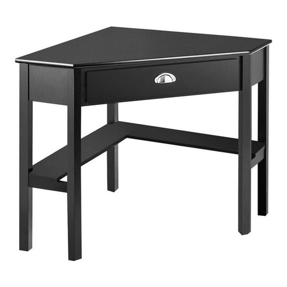 Pemberly Row Contemporary Pine and MDF Corner Computer Desk in Black