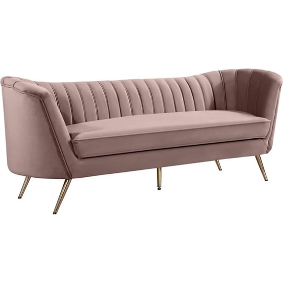 Pemberly Row Contemporary Pink Velvet Sofa with Sturdy Stainless Steel Legs