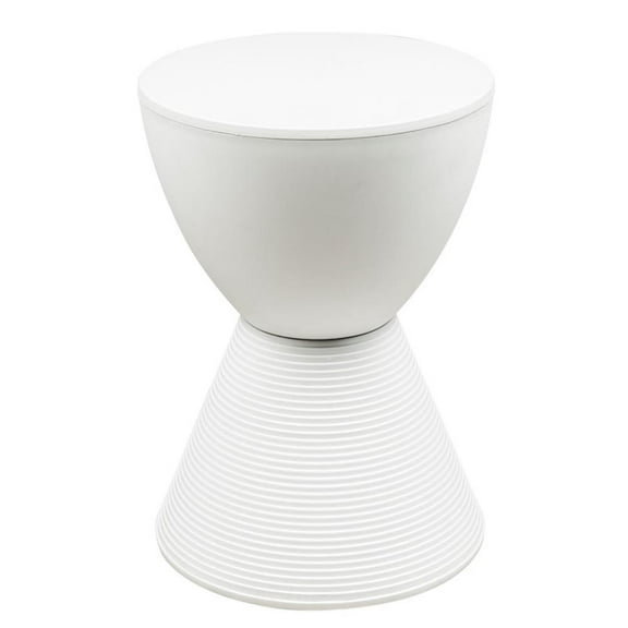 Pemberly Row Contemporary Plastic Ribbed Round End Table in White