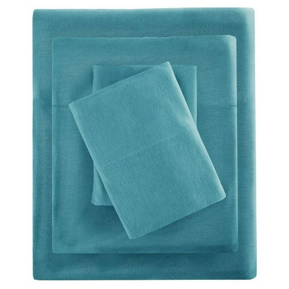 Pemberly Row Contemporary Polyester Cotton Solid Sheet Set in Teal