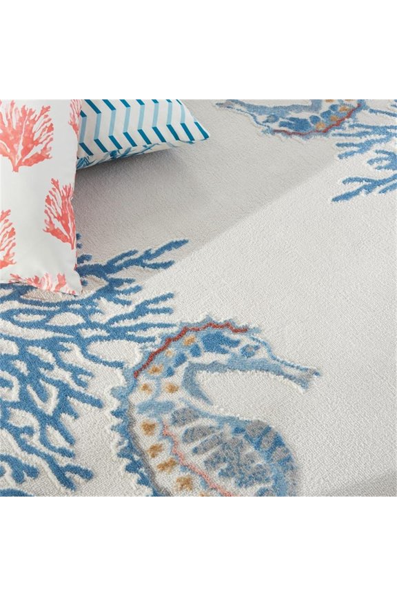 Contemporary Polypropylene Polyester Area Rug in Ivory/Multi