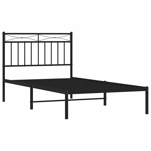 Pemberly Row Contemporary Powder-Coated Steel Single Bed Frame in Black