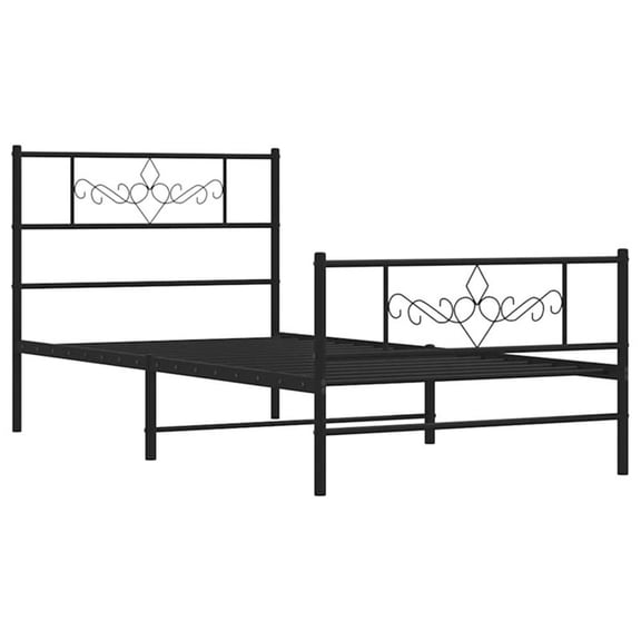 Pemberly Row Contemporary Powder-Coated Steel Single Bed Frame in Black