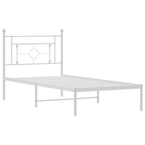 Pemberly Row Contemporary Powder-Coated Steel Single Bed Frame in White