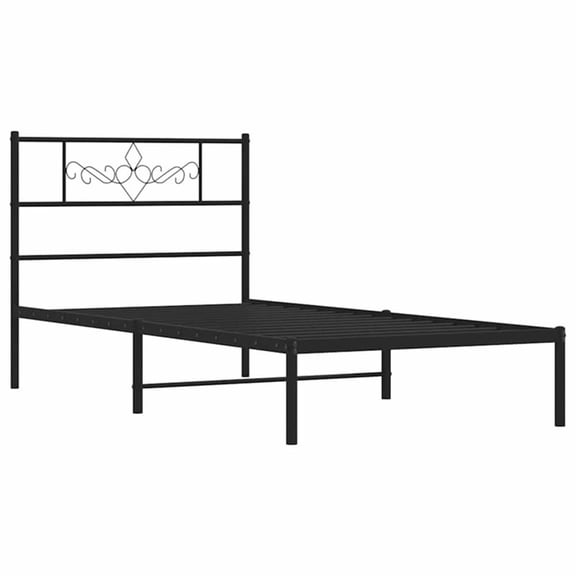 Pemberly Row Contemporary Powder-Coated Steel Twin Bed Frame in Black