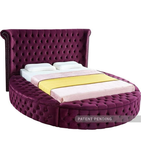 Pemberly Row Contemporary Purple Velvet King Round Bed - 110"W x 100.5"D x 56"H
