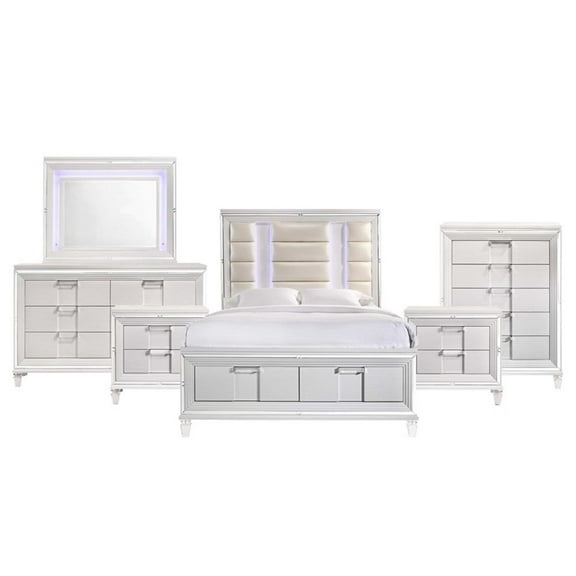 Pemberly Row Contemporary Queen Storage 6PC Bedroom Set in White