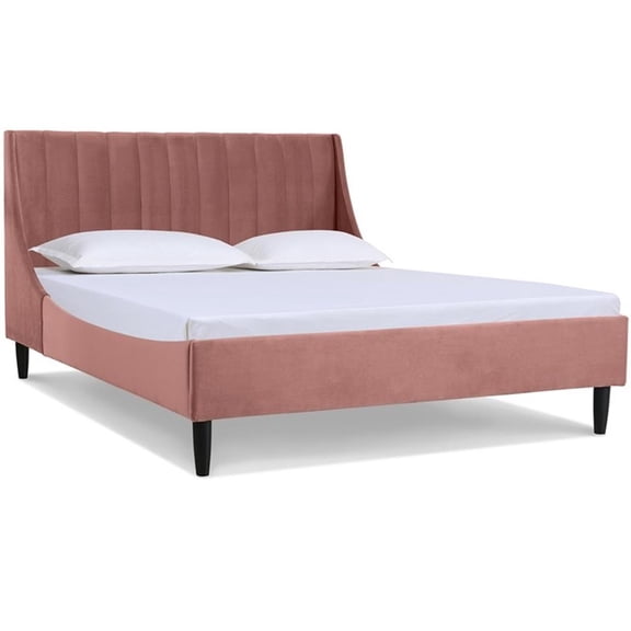 Pemberly Row Contemporary Queen Upholstered Platform Bed in Ash Rose