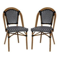 Pemberly Row Contemporary Rattan Chairs in Black/White (Set of 2)