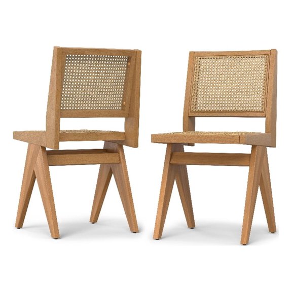 Pemberly Row Contemporary Rattan Dining Chair Set of 2 in Natural