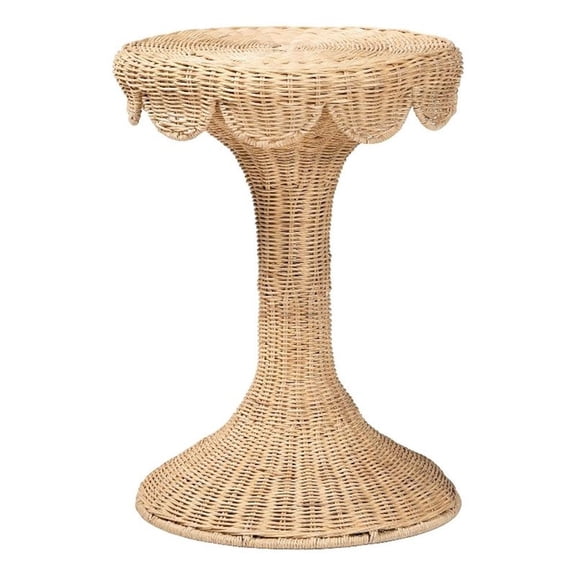 Pemberly Row Contemporary Rattan Tulip End Table with Scalloped Edge