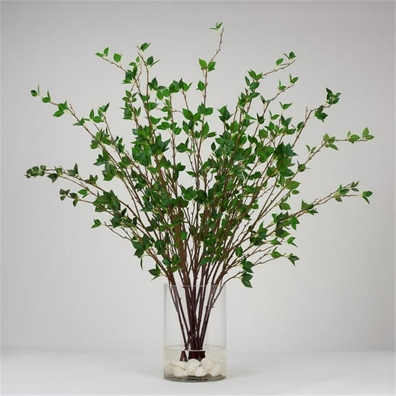 Pemberly Row Contemporary Real Touch Cherry Leaf Branches in Rowan Vase