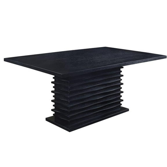 Pemberly Row Contemporary Rectangle Pedestal Wood Dining Table in Black