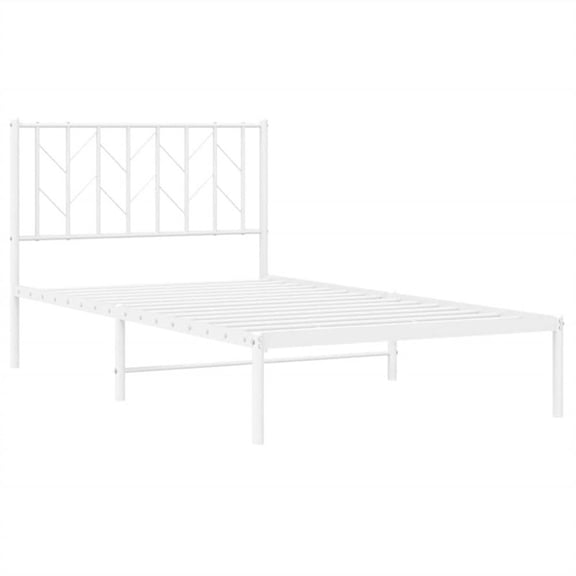 Pemberly Row Contemporary Rectangular Steel Single Bed Frame in White