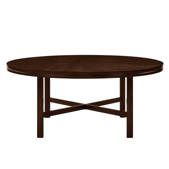 Pemberly Row Contemporary Round 72" Dining Table in Dark Oak