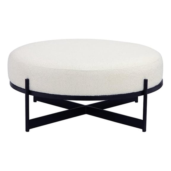 Pemberley Row Boucle Fabric White Bench Round Upholstered Fully Assembled