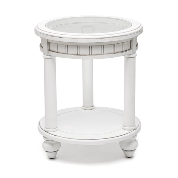 Pemberly Row Contemporary Round End Table with Palms Insert in White