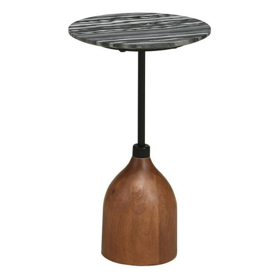 Pemberly Row Contemporary Round Marble Top Side Table in Black and Brown