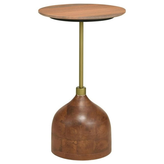Pemberly Row Contemporary Round Marble Top Side Table in Peach and Brown