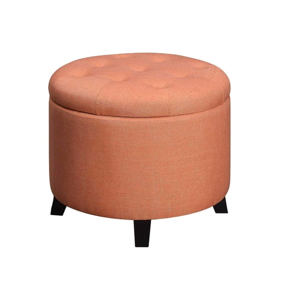 Pemberly Row Contemporary Round Ottoman in Red Fabric Finish