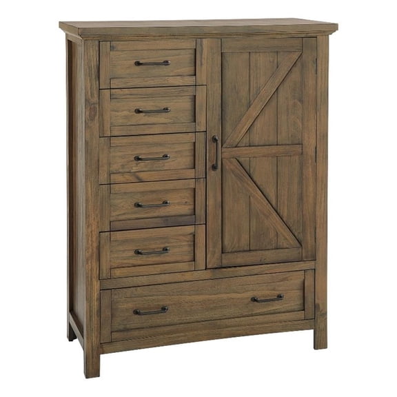 Pemberly Row Contemporary Rustic Wood Chifferobe in Harvest Brown