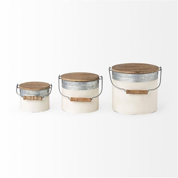 Pemberly Row Contemporary Set of 3 White Metal Storage Boxes