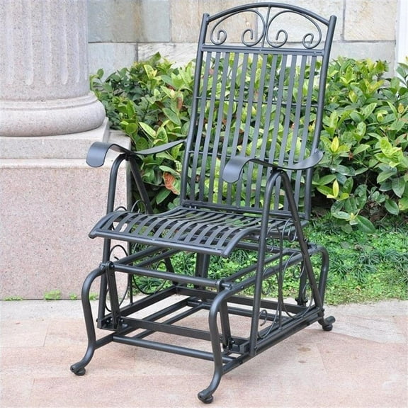 Pemberly Row Contemporary Single Iron Patio Glider in Black Finish