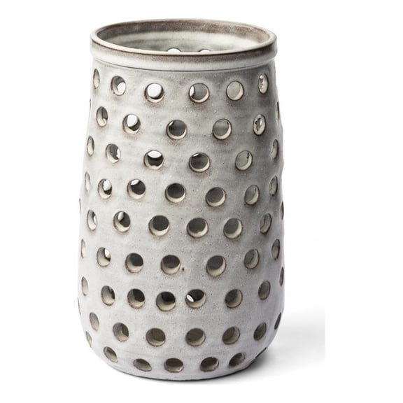 Pemberly Row Contemporary Small Rustic White Ceramic Cylindrical Vase