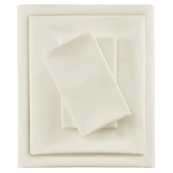 Pemberly Row Contemporary Smart Cool Microfiber Sheet Set in Ivory