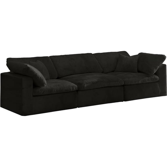 Pemberly Row Contemporary Soft Black Velvet Modular 3 Piece Sofa
