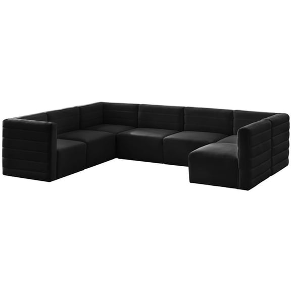 Pemberly Row Contemporary Soft Black Velvet Modular Sectional