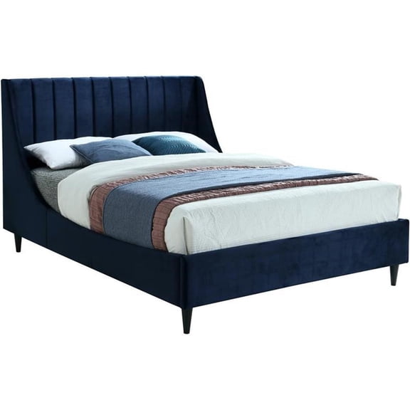 Pemberly Row Contemporary Soft Navy Velvet Upholstered Full Bed