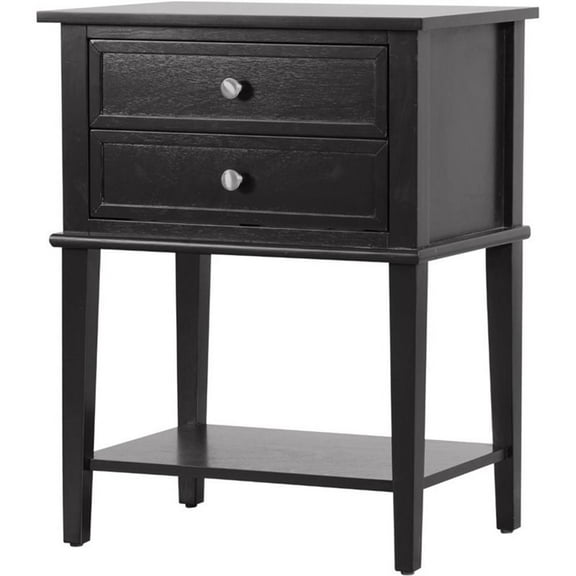 Pemberly Row Contemporary Solid Wood 2 Drawer Nightstand in Black