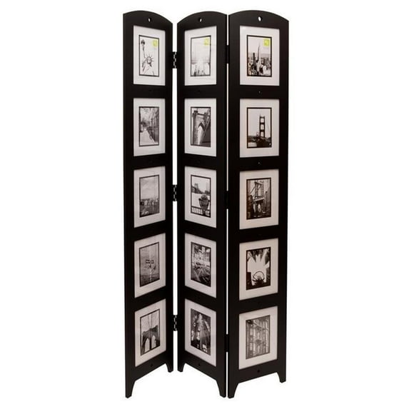 Pemberly Row Contemporary Solid Wood 3-Photo Privacy Panel Room Divider in Black