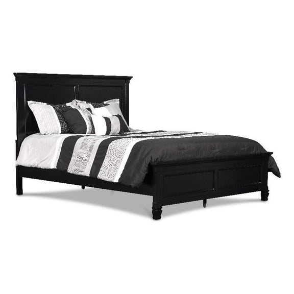 Pemberly Row Contemporary Solid Wood 5/0 Q Panel Bed in Black