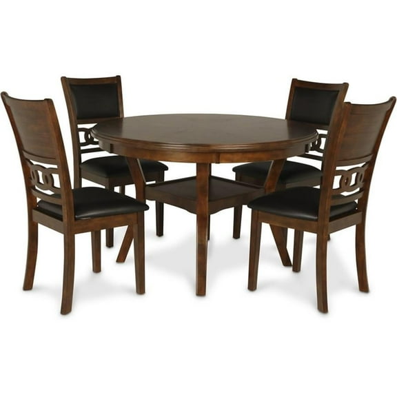 Pemberly Row Contemporary Solid Wood 5-Piece Round Dining Set in Brown