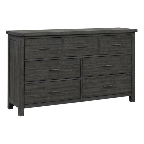 Pemberly Row Contemporary Solid Wood 7-Drawer Dresser in Gray