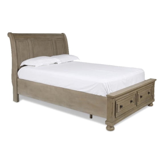 Pemberly Row Contemporary Solid Wood Engineered Wood King Bed in Pewter