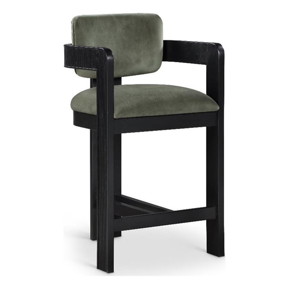 Pemberly Row Contemporary Solid Wood Frame Green Ultra Luxe Velvet Stool