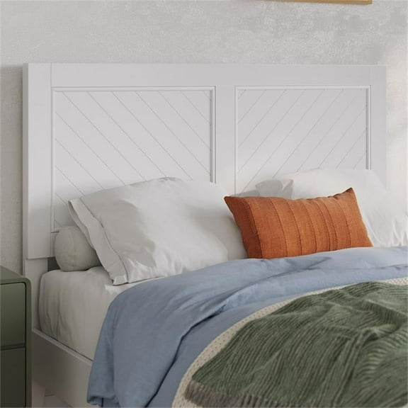 Pemberly Row Contemporary Solid Wood Full Size Headboard in White