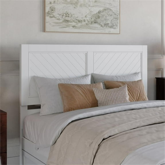 Pemberly Row Contemporary Solid Wood Queen Size Headboard in White