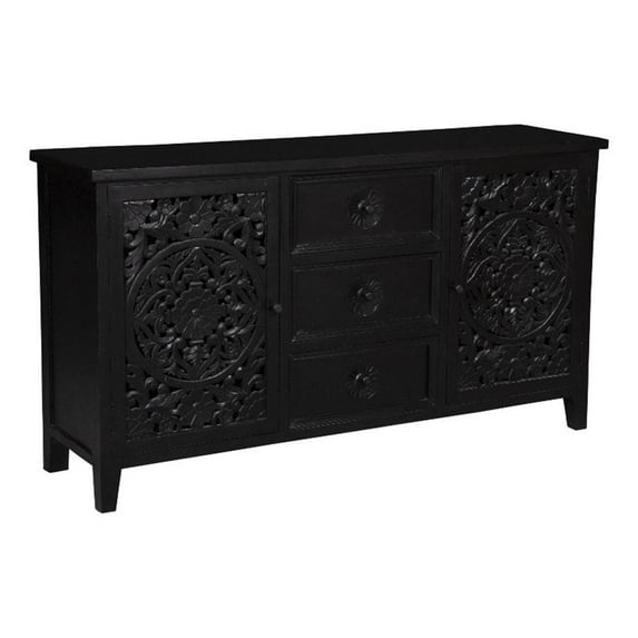 Pemberly Row Contemporary Solid Wood Sideboard in Black Finish